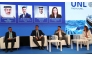 Minister of Transport H E Sheikh Mohammed bin Abdulla bin Mohammed Al Thani speaking at a session.