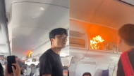 Screen grab of images shown on social media regarding the Air China cabin flame
