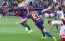 Barcelona's Uruguayan defender Ronald Federico Araujo da Silva celebrates scoring his team's second goal during the Spanish league football match between FC Barcelona and Girona FC at Estadi Olimpic Lluis Companys in Barcelona on October 18, 2025. (Photo by Josep LAGO / AFP)
