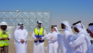 Minister of Environment and Climate Change H E Dr. Abdullah bin Abdulaziz bin Turki Al Subaie and other officials visiting a construction waste recycling plant in Rawdat Rashid.
