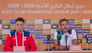Al Rayyan coach Artur Jorge and forward Rodrigo Moreno attend a press conference.
