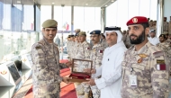 Deputy Prime Minister and Minister of State for Defense Affairs H E Sheikh Saud bin Abdulrahman bin Hassan Al-Thani honouring a winner at the conclusion of 39th Infantry Competition 2025.
