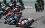 Riders compete in the Moto3 race at the MotoGP Malaysian Grand Prix at the Sepang International Circuit in Sepang on October 26, 2025. (Photo by Lillian SUWANRUMPHA / AFP)