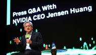 Nvidia founder and CEO Jensen Huang speaks during a press conference at the Asia-Pacific Economic Cooperation (APEC) CEO Summit in Gyeongju on October 31, 2025. (Photo by Jung Yeon-je / AFP)