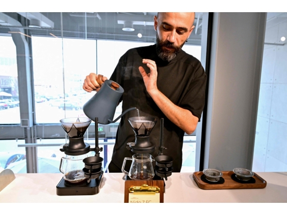 Nido 7FC Panama coffee, that costs 3600 AED (around 980 US dollars), is presented at the Julith Coffee cafe in Dubai on October 30, 2025. (Photo by Giuseppe Cacace / AFP)