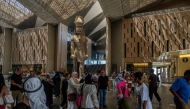 (Files) Visitors tour the Grand Egyptian Museum in Giza on the southwestern outskirts of the capital Cairo on May 5, 2025. (Photo by Khaled Desouki / AFP)
