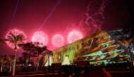 Fireworks light up the sky during the opening ceremony of the Grand Egyptian Museum (GEM) in Giza, on the southwestern outskirts of the capital Cairo on November 1, 2025. (Photo by Khaled DESOUKI / AFP)
