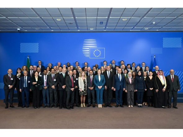 Participants at the 10th meeting of Permanent Representatives to the League of Arab States and Ambassadors of the Political and Security Committee of the Council of the European Union (EU), held in Brussels