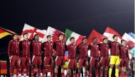 Qatar players before the start of the match against Italy on Monday.