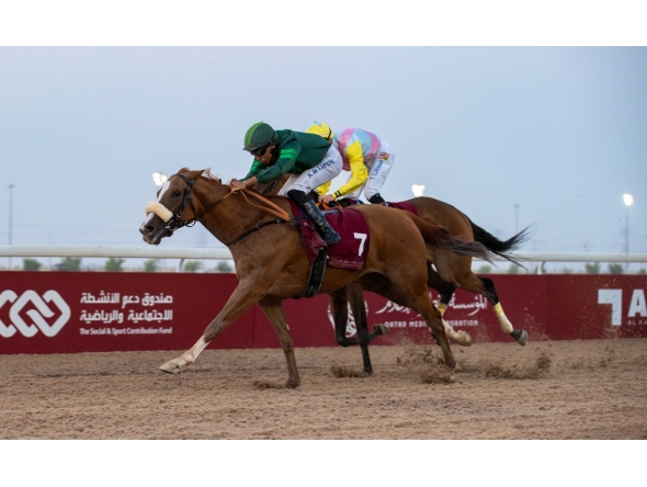 Arnaud De Lepine guides Maysara to victory. PIC: Juhaim/QREC
