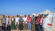 Representatives along with doctors, nurses and midwives at the new mobile clinic in Sudan.