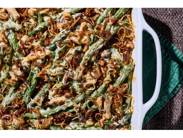 Green Bean Casserole With Crispy Shallots. Photo by Marvin Joseph, The Washington Post; food styling by Lisa Cherkasky