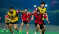 Palestine players attend a training session.  