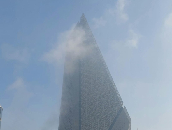 An early morning view of Burj Al Mana as a soft blanket of fog settles over West Bay. Picture clicked by Salim Matramkot / The Peninsula
