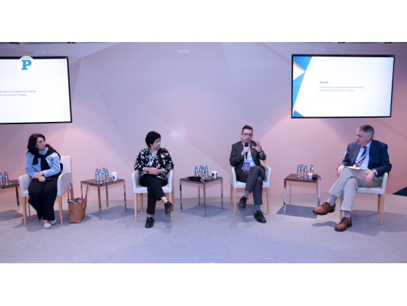From left: Jeremy Koons, Gabor Scheiring, Anjana Jacobs and Diana Buttu during the panel discussion.  Pic: Rajan Vadakkemuriyil/The Peninsula