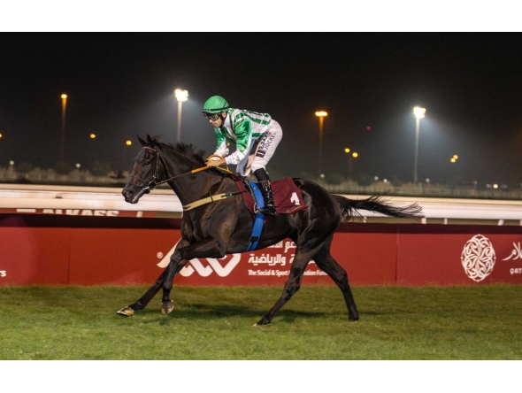 Aeon’s Aegis powers to victory in the Thoroughbred Derby Trial at Al Uqda Racecourse yesterday.