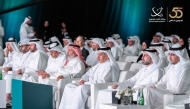 Minister of Finance H E Ali bin Ahmed Al Kuwari, Minister of Awqaf and Islamic Affairs H E Ghanem bin Shaheen bin Ghanem Al Ghanim, Minister of Labour H E Dr. Ali bin Smaikh Al Marri with other Their Excellencies Ministers and dignitaries during the launch ceremony.