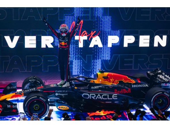 Red Bull Racing’s Dutch driver Max Verstappen celebrates after winning the Formula One Qatar Grand Prix. PIC: AFP