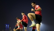Palestine players during a training session yesterday.