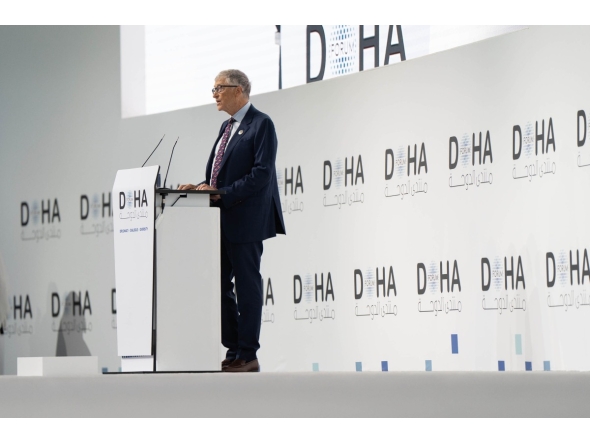 Microsoft Co-Founder and Co-Chair of the Bill and Melinda Gates Foundation, HE Bill Gates giving a speech at the Doha Forum 2025