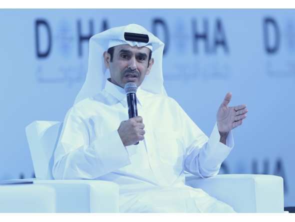 Minister of State for Energy Affairs, H E Saad Sherida Al-Kaabi speaking at the Doha Forum, yesterday. PIC: Rajan Vadakkemuriyil