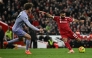 Liverpool’s Mohamed Salah attempts to shoot and score against Brighton and Hove Albion at Anfield yesterday.