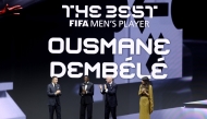 The Best FIFA Men's Player winner, Ousmane Dembele (second left) on stage with FIFA President Gianni Infantino (third left) and former footballer Alessandro Del Piero (left).