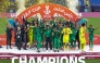 Saudi Arabia players and officials celebrate after winning the AGCFF U-23 Gulf Cup Qatar 2025 title yesterday.