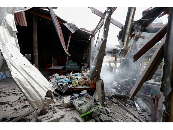 A house damaged by artillery is seen in Surin province, Thailand, Dec. 11, 2025. (Xinhua)
