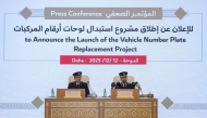 FROM LEFT: Assistant Director of the Licensing Affairs Department at the General Directorate of Traffic Staff Colonel Ali Hassan Al-Kaabi and Assistant Director of the Public Relations Department and Official Spokesperson of the Ministry of Interior Colonel Dr. Jabr Hamoud Jabr Al-Naimi addressing a press conference at MoI headquarters yesterday.