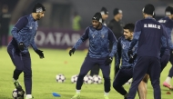 Al Duhail players take part in a training session in Tabriz, Iran, yesterday.
