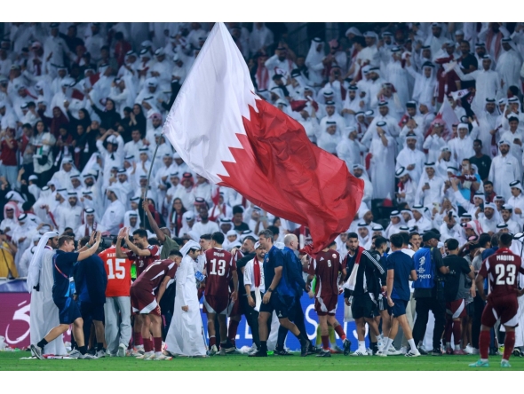 Qatari players celebrate after winning the FIFA World Cup 2026 Asian qualifier against the UAE at Jassim Bin Hamad Stadium in this file photo. 