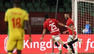 Egypt's forward #10 Mohamed Salah (R) celebrates scoring his team's third goal during the Africa Cup of Nations (CAN) round of 16 football match between Egypt and Benin at the Grand Stadium in Agadir on January 5, 2026. (Photo by FRANCK FIFE / AFP)