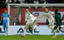 Algeria's forward #27 Adil Boulbina (C) celebrates scoring his team's first goal with Algeria's defender #5 Zineddine Belaid the Africa Cup of Nations (CAN) round of 16 football match between Algeria and Democratic Republic of Congo at the Prince Moulay El Hassan stadium in Rabat on January 6, 2026. (Photo by Abdel Majid BZIOUAT / AFP)