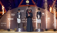 Qatar Olympic Committee President, Chairman of Al Shaqab, and President of the Doha Equestrian Tour Organizing Committee H E Sheikh Joaan bin Hamad Al Thani crowned the podium winners of CSI5* 1.60m Grand Prix Jump-Off at the Longines Outdoor Arena, Al Shaqab.