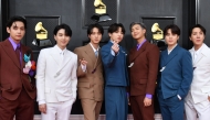 (Files) South Korean boy band BTS arrives for the 64th Annual Grammy Awards at the MGM Grand Garden Arena in Las Vegas on April 3, 2022. (Photo by Angela Weiss / AFP)
 