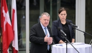 Danish Foreign Minister Lars Lّkke Rasmussen and Greenland's Foreign Minister Vivian Motzfeldt speak during a news conference at the Danish Embassy in Washington, DC, on January 14, 2026. (Photo by Oliver Contreras / AFP)