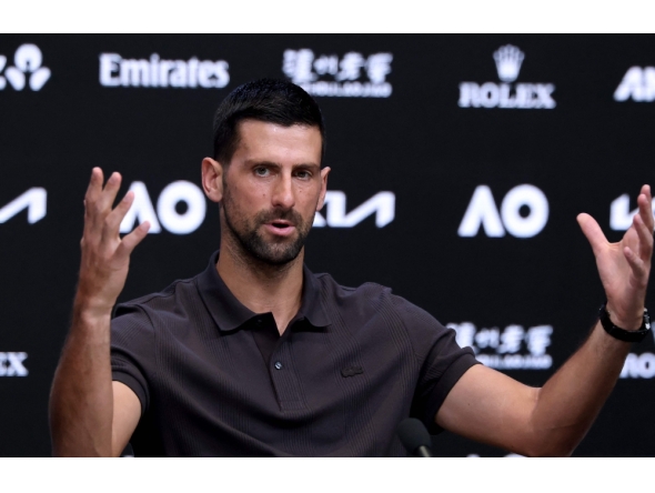 Serbia's Novak djokovic speaks at a press conference ahead of the 2026 Australian Open tennis tournament in Melbourne on January 17, 2026. (Photo by David Gray / AFP)