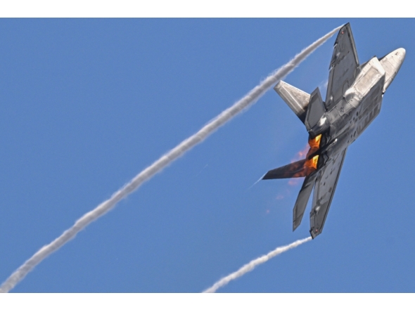 (Files) A US Air Force F22-Raptor takes off from José Aponte de la Torre Airport in Ceiba, Puerto Rico, on January 4, 2026. (Photo by Miguel J. Rodriguez Carrillo / AFP)