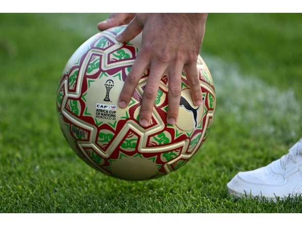 The golden ball, specially made for the final is seen ahead of a training session in Rabat on January 17, 2026, on the eve of the Africa Cup of Nations (CAN) final football match between Senegal and Morocco. (Photo by Sebastien Bozon / AFP)