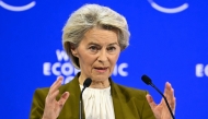 European Commission President Ursula von der Leyen gestures as she delivers a speech during the World Economic Forum (WEF) annual meeting in Davos on January 20, 2026. Photo by Fabrice COFFRINI / AFP
