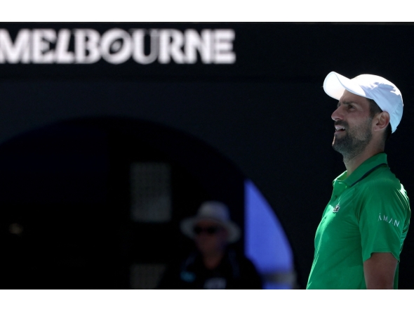 Serbia's Novak Djokovic looks on during his match against Italy's Francesco Maestrelli in Melbourne on January 22, 2026. Photo by David Gray / AFP