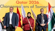 Managing Director of Shell Companies Qatar, Rob Maxwell (right) with other officials and students at the event.