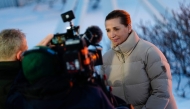 Denmark's Prime Minister Mette Frederiksen talks to the press during sunset in Nuuk, Greenland, on January 23, 2026. (Photo by Mads Claus Rasmussen / Ritzau Scanpix / AFP) 