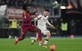 Roma's French midfielder #17 Manu Kone (L) and AC Milan's Belgian midfielder #56 Alexis Saelemaekers (R) fight for the ball during the Italian Serie A football match between AS Roma and AC Milan at the Olympic Stadium in Rome on January 25, 2026. (Photo by Andreas SOLARO / AFP)