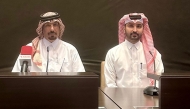 Head of the Organising Committee Hassan Al Ishaq and Executive Director of the Qatar Sports for All Federation Abdullah Al Dosari speak at a press conference. 