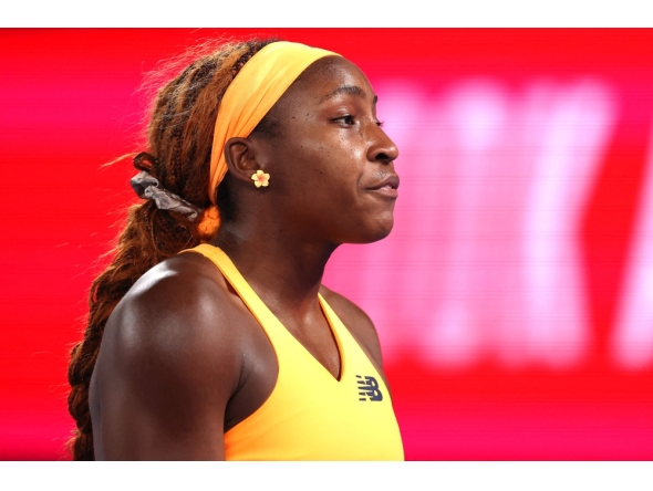 USA's Coco Gauff reacts on point to Ukraine's Elina Svitolina during their women's singles quarter-final match on day ten of the Australian Open tennis tournament in Melbourne on January 27, 2026. (Photo by Martin Keep / AFP)