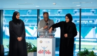 Chair of the Organising Committee and Vice President for Student Affairs at Hamad Bin Khalifa University Dr. Maryam bint Hamad Al-Mannai (right) with other officials during the draw ceremony.