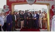 Marza Group Sponsor Abdul Rahman Mohamed Abdul Azeez Hazavi, Managing Director Jafar Kandoth, Group General Manager Haris Kader, representatives from KBF, and other officials during the inauguration of renovated Ain Khaled outlet.