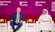 Minister of State for Energy Affairs, President, and CEO of QatarEnergy H E Saad Sherida Al-Kaabi and Chairman and CEO of ExxonMobil Darren W Woods during the session.